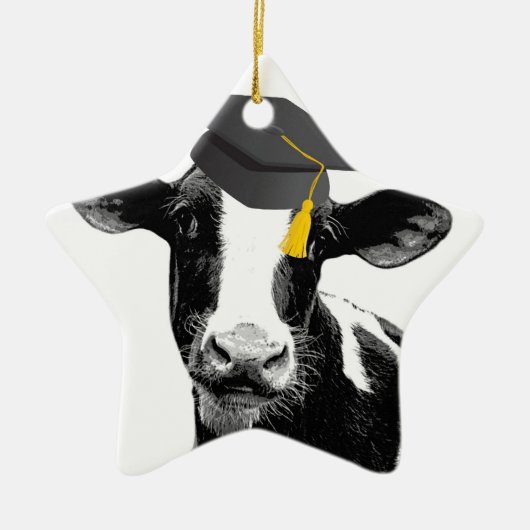 Gefeliciteerd Afstuderen Funny Cow in Pet Keramisch Ornament (Voorkant)