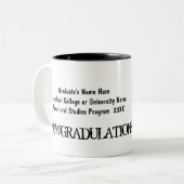 Gefeliciteerd Afstuderen Funny Cow in Pet Tweekleurige Koffiemok (Voorkant links)