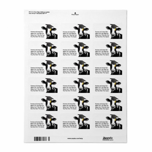 Gefeliciteerd Afstuderen Funny Koe in Pet Etiket (Full Sheet)