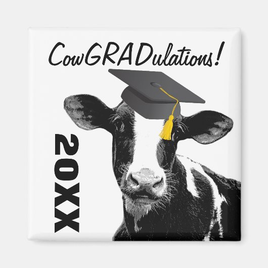 Gefeliciteerd Afstuderen Funny Koe in Pet Magneet (Voorkant)