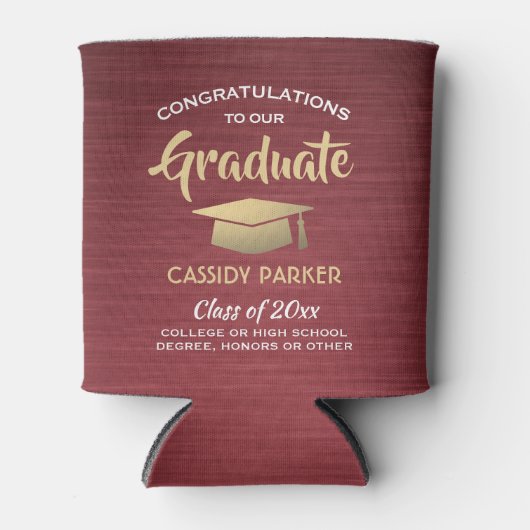 Gefeliciteerd Afstuderen geborsteld Burgundy Gold  Blikjeskoeler (Voorkant)