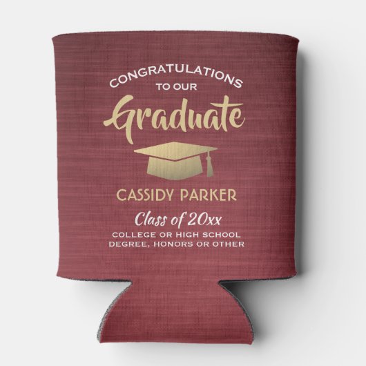Gefeliciteerd Afstuderen geborsteld Burgundy Gold  Blikjeskoeler (Achterkant)