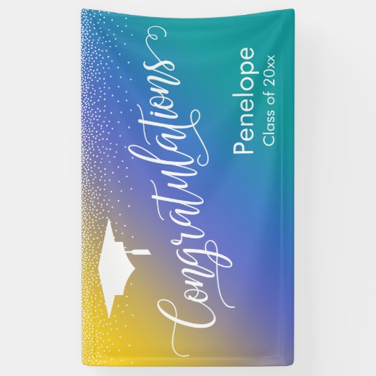 Gefeliciteerd Afstuderen Geel Blauw Blauwgroen Omb Spandoek (Verticaal)