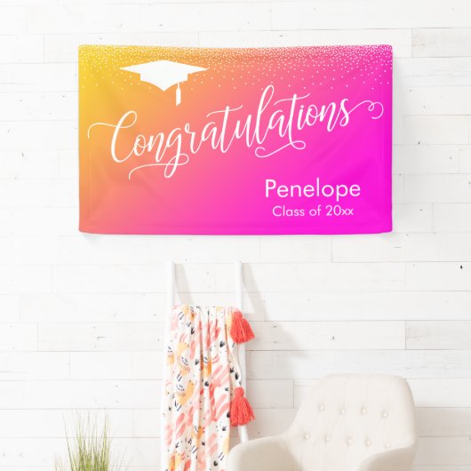 Gefeliciteerd Afstuderen geel roze verloop Spandoek (Insitu)