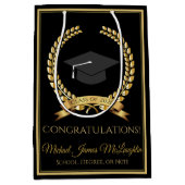 Gefeliciteerd Afstuderen Gift Bag Gold op zwart Medium Cadeauzakje (Voorkant)