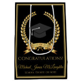 Gefeliciteerd Afstuderen Gift Bag Gold op zwart Medium Cadeauzakje (Achterkant)