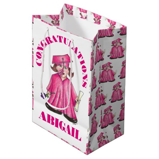 Gefeliciteerd Afstuderen Girl Afstuderen Pet Gown Medium Cadeauzakje (Voorkant Gekanteld)