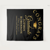 Gefeliciteerd Afstuderen Gold Black Graduation Par Wandkleed (Voorkant (horizontaal))