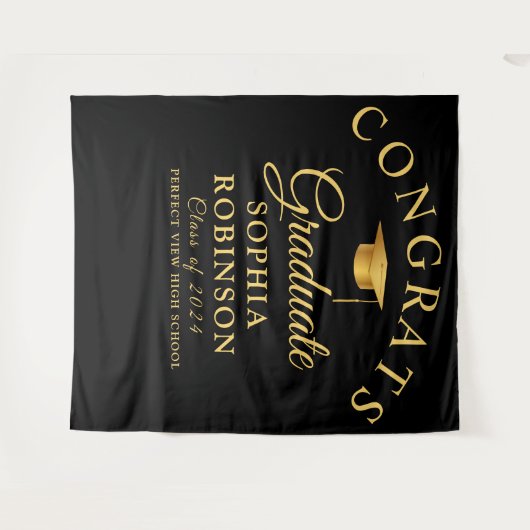 Gefeliciteerd Afstuderen Gold Black Graduation Par Wandkleed (Voorkant (horizontaal))