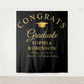 Gefeliciteerd Afstuderen Gold Black Graduation Par Wandkleed (Voorkant)