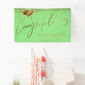 Gefeliciteerd Afstuderen Gold Confetti Light Green Spandoek (Insitu)