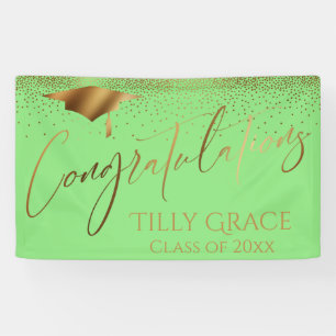 Gefeliciteerd Afstuderen Gold Confetti Light Green Spandoek