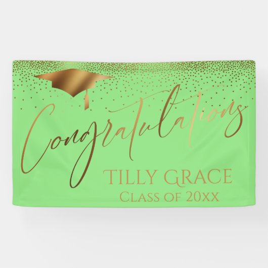 Gefeliciteerd Afstuderen Gold Confetti Light Green Spandoek (Horizontaal)