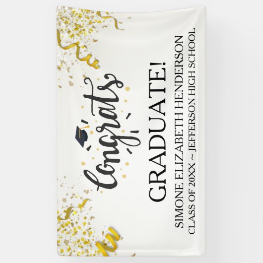 Gefeliciteerd Afstuderen Gold Confetti Streamers o Spandoek (Verticaal)