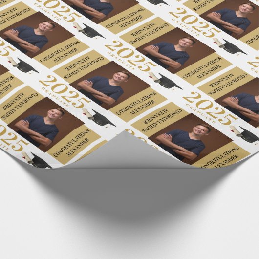 Gefeliciteerd Afstuderen Gold en zwarte foto Cadeaupapier (Hoek)