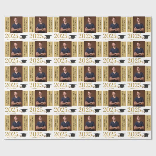 Gefeliciteerd Afstuderen Gold en zwarte foto Cadeaupapier (Vlak)