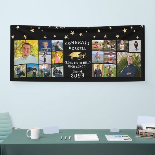 Gefeliciteerd Afstuderen Gold Foil 18 Foto Collage Spandoek (Beurs)