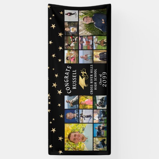 Gefeliciteerd Afstuderen Gold Foil 18 Foto Collage Spandoek (Verticaal)