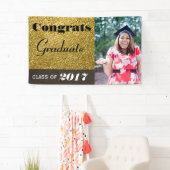 Gefeliciteerd Afstuderen Gold Glitter Spandoek (Insitu)