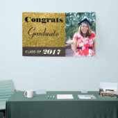 Gefeliciteerd Afstuderen Gold Glitter Spandoek (Beurs)