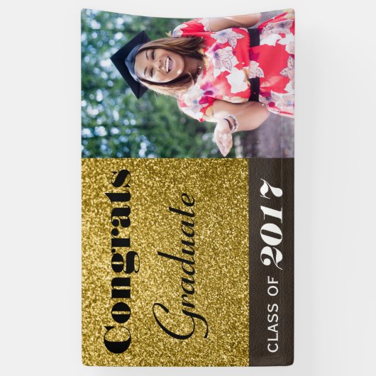 Gefeliciteerd Afstuderen Gold Glitter Spandoek (Verticaal)