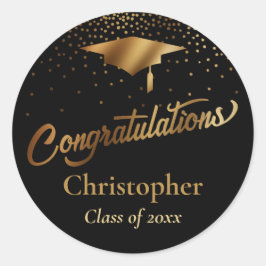 Gefeliciteerd, Afstuderen, Gold-klasse op zwart Ronde Sticker
