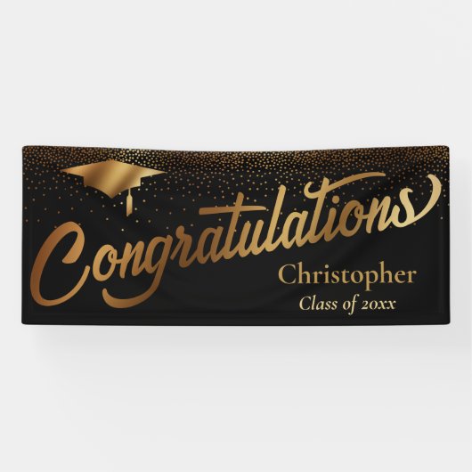 Gefeliciteerd, Afstuderen, Gold-klasse op zwart Spandoek (Horizontaal)