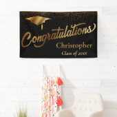 Gefeliciteerd, Afstuderen, Gold-klasse op zwart Spandoek (Insitu)