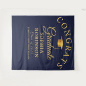 Gefeliciteerd Afstuderen Gold Navy Blue Graduation Wandkleed (Voorkant (horizontaal))
