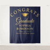 Gefeliciteerd Afstuderen Gold Navy Blue Graduation Wandkleed (Voorkant)