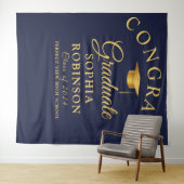 Gefeliciteerd Afstuderen Gold Navy Blue Graduation Wandkleed (In Situ (horizontaal))