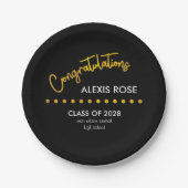 Gefeliciteerd Afstuderen Gold Script Black Papieren Bordje (Voorkant)