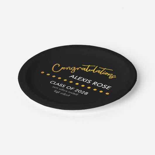 Gefeliciteerd Afstuderen Gold Script Black Papieren Bordje (Gekanteld)