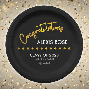 Gefeliciteerd Afstuderen Gold Script Black Papieren Bordje