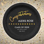 Gefeliciteerd Afstuderen Gold Script Black Papieren Bordje