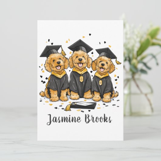 Gefeliciteerd Afstuderen Goldendoodle Dogs Aankondiging (Staand voorkant)