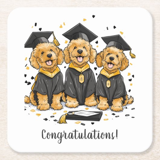 Gefeliciteerd Afstuderen Goldendoodle Dogs Kartonnen Onderzetters (Voorkant)