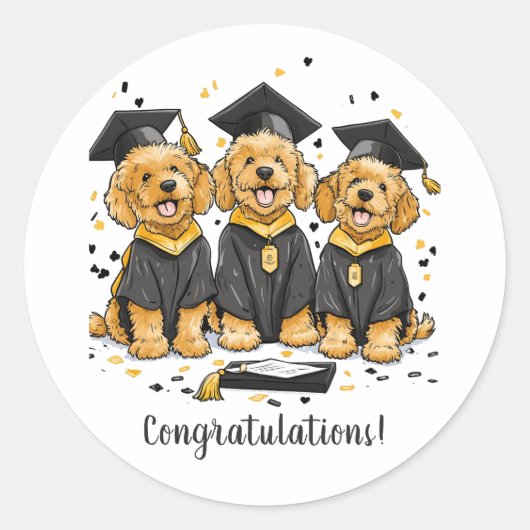 Gefeliciteerd Afstuderen Goldendoodle Dogs Ronde Sticker (Voorkant)