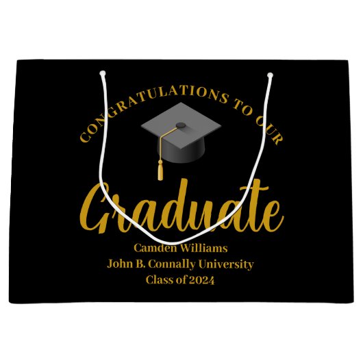 Gefeliciteerd Afstuderen Goud Zwart Chic Custom Groot Cadeauzakje (Voorkant)