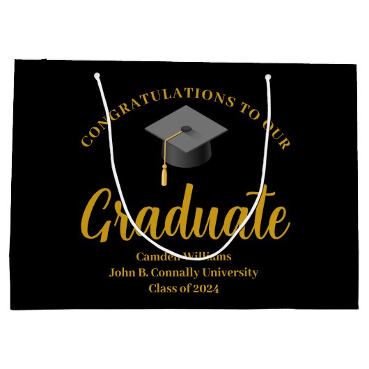 Gefeliciteerd Afstuderen Goud Zwart Chic Custom Groot Cadeauzakje (Achterkant)