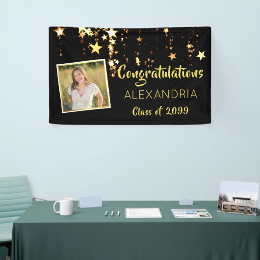 Gefeliciteerd Afstuderen | Gouden sterren | Foto Spandoek (Beurs)