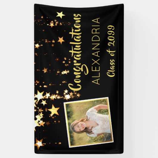 Gefeliciteerd Afstuderen | Gouden sterren | Foto Spandoek (Verticaal)