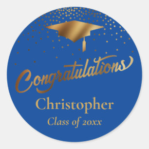 Gefeliciteerd, Afstuderen, Goudklasse op Blauw Ronde Sticker