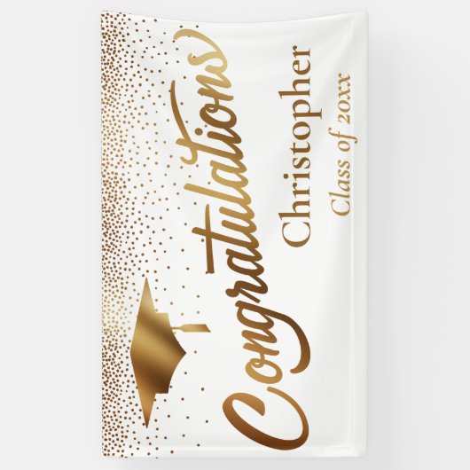 Gefeliciteerd, Afstuderen, Goudklasse op Wit Spandoek (Verticaal)