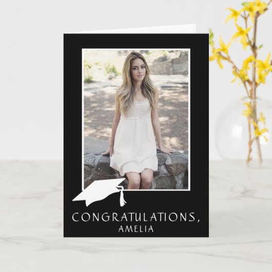 Gefeliciteerd Afstuderen Graduation Cap Foto Kaart (Gele Bloem)