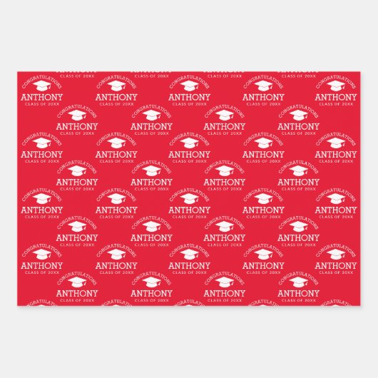 Gefeliciteerd Afstuderen Graduation Cap red black Inpakpapier Vel (Voorkant)