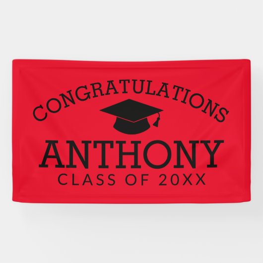 Gefeliciteerd Afstuderen Graduation Cap red black Spandoek (Horizontaal)