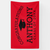 Gefeliciteerd Afstuderen Graduation Cap red black Spandoek (Verticaal)