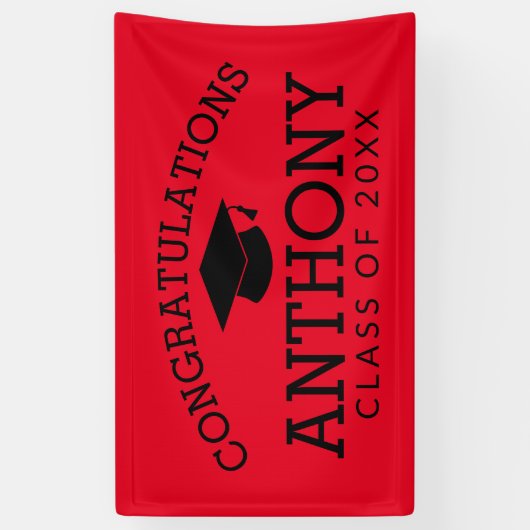 Gefeliciteerd Afstuderen Graduation Cap red black Spandoek (Verticaal)
