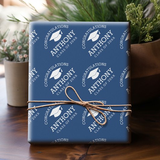Gefeliciteerd Afstuderen Gradup blauw Cadeaupapier